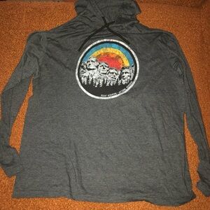 Mount Rushmore Graphic Hooded Tee - Gray with Rainbow Graphic